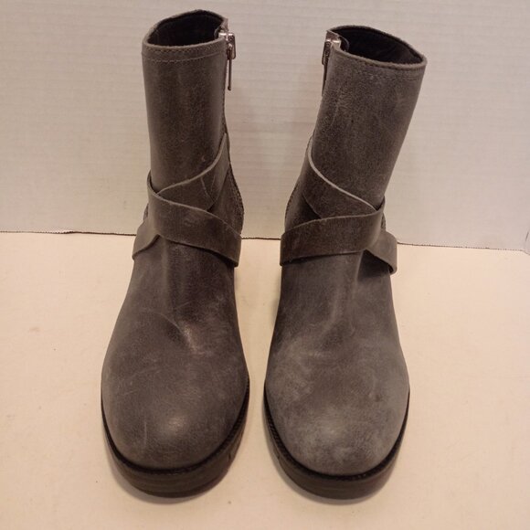 SOREL "Cate" Sz 8US/37EU Quarry Gray Leather Moto Style Ankle Bootie - Picture 3 of 11